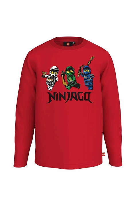 Lego longsleeve bawełniany dziecięcy x Ninjago kolor czerwony z nadrukiem