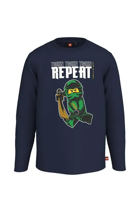 Lego longsleeve bawełniany dziecięcy x Ninjago kolor granatowy z nadrukiem