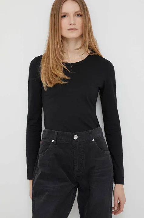 Памучна блуза с дълги ръкави Calvin Klein в черно