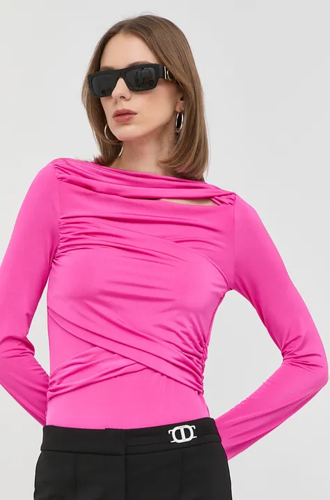 Tričko s dlhým rukávom Victoria Beckham dámska, ružová farba