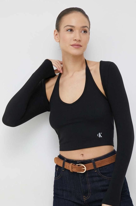 Calvin Klein Jeans top femei, culoarea negru