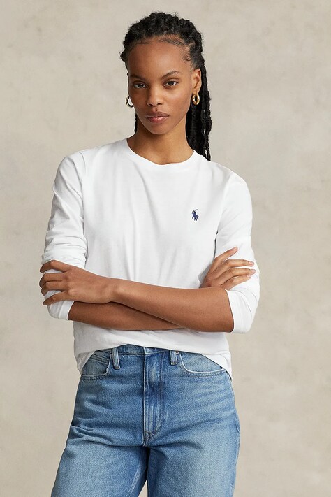 Памучна блуза с дълги ръкави Polo Ralph Lauren в бяло 211898699
