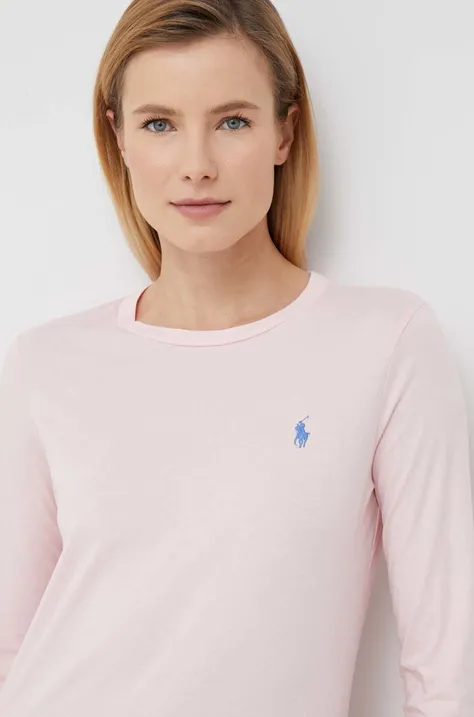 Βαμβακερή μπλούζα με μακριά μανίκια Polo Ralph Lauren χρώμα: ροζ