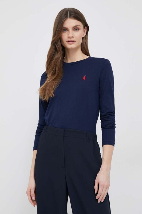 Bavlněné tričko s dlouhým rukávem Polo Ralph Lauren tmavomodrá barva, 211898699