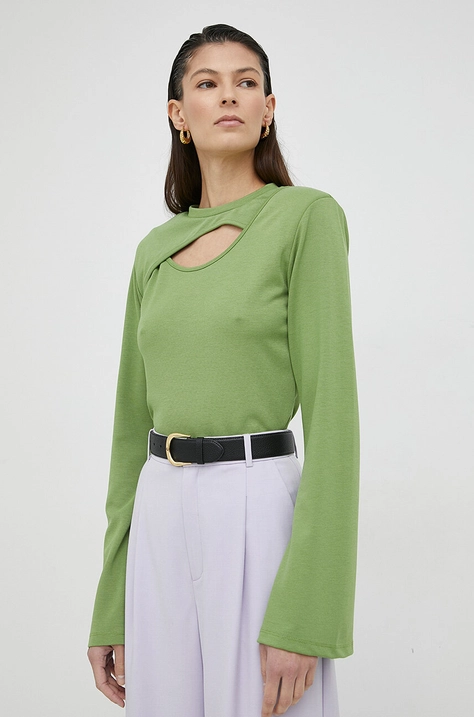 Gestuz longsleeve Anka femei, culoarea verde, cu turtleneck