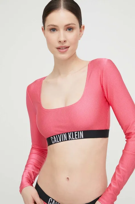 Kupaći top Calvin Klein boja: ljubičasta, mekane košarice