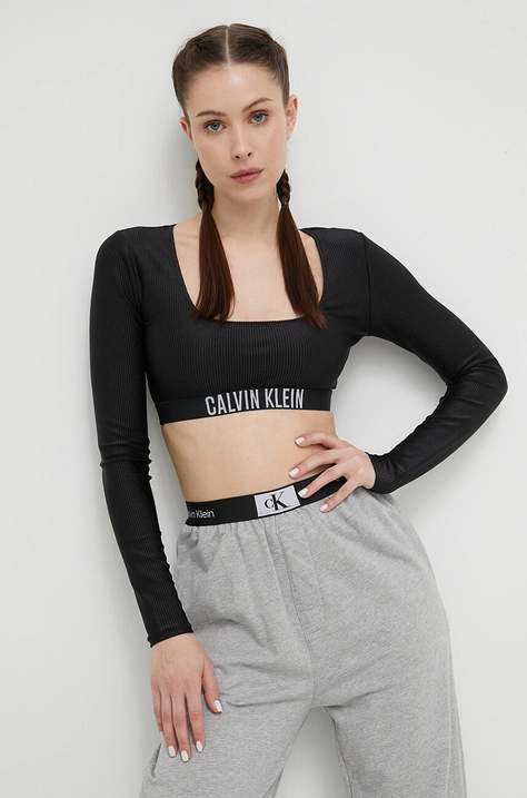 Plavkový top Calvin Klein černá barva, měkký košík