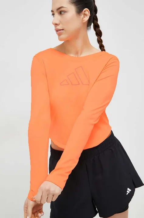 Športové tričko s dlhým rukávom adidas Performance Hyperbright oranžová farba
