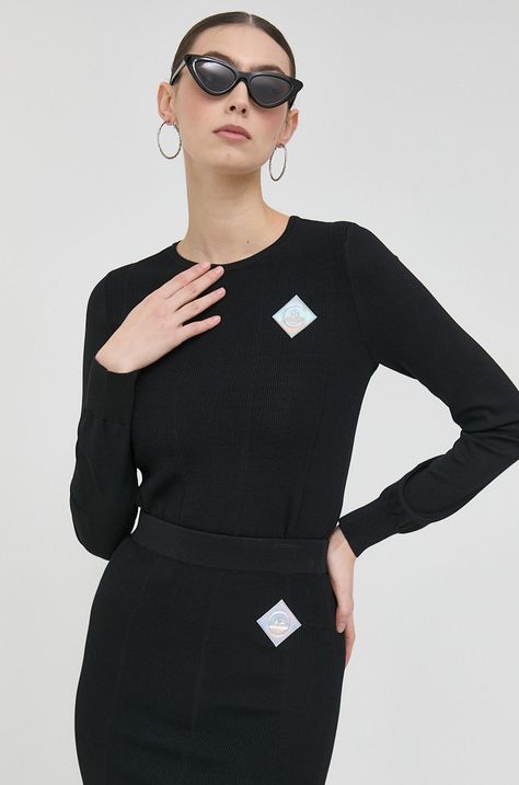 Majica z dolgimi rokavi Armani Exchange ženski, črna barva