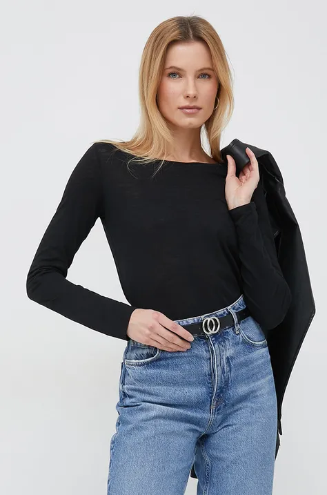 Majica z dolgimi rokavi Sisley ženski, črna barva