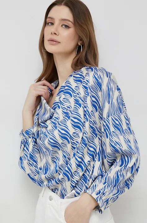 Sisley bluzka damska kolor niebieski wzorzysta