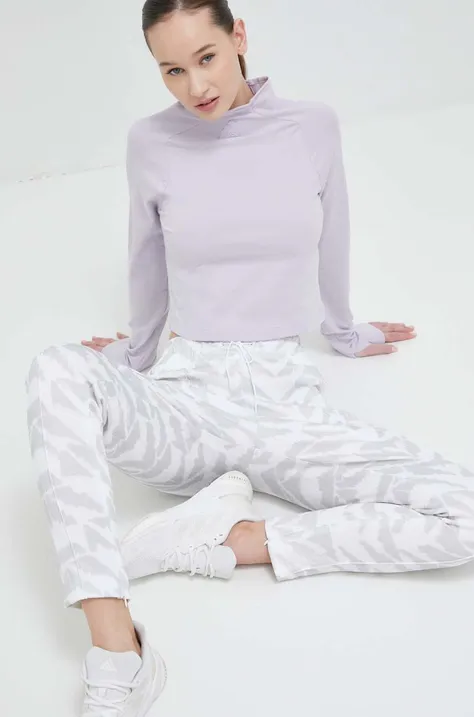 Лонгслив adidas женский цвет фиолетовый с полугольфом