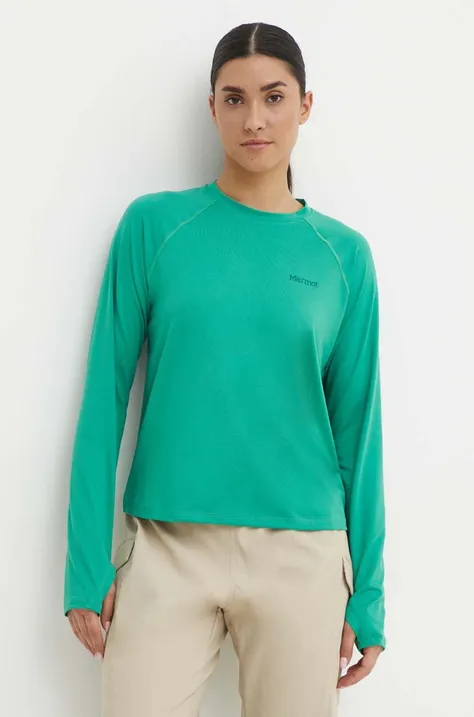 Športna majica z dolgimi rokavi Marmot Windridge zelena barva