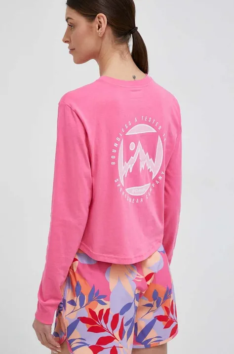 Columbia longsleeve bawełniany kolor różowy