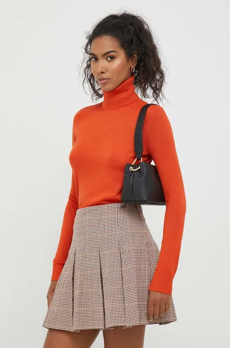 Lauren Ralph Lauren pulóver selyemkeverékből könnyű, narancssárga, garbónyakú