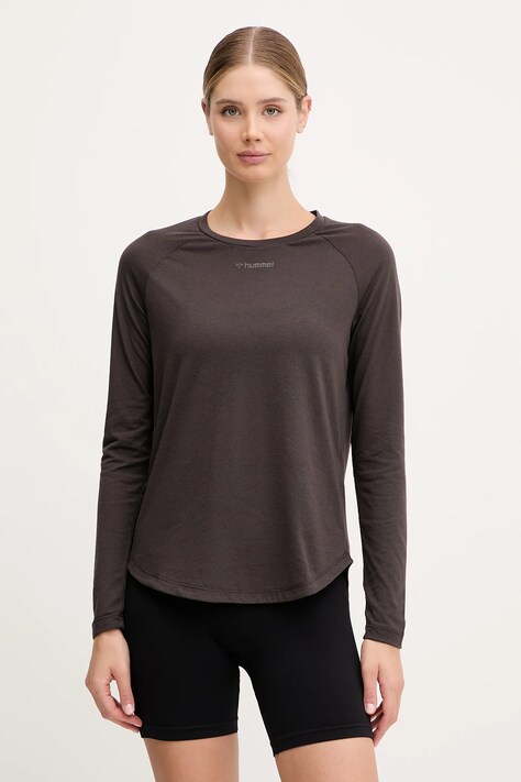Hummel longsleeve treningowy Vanja kolor brązowy 214244