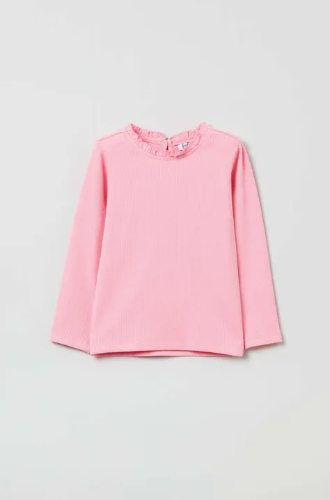 Majica z dolgimi rokavi za dojenčka OVS roza barva