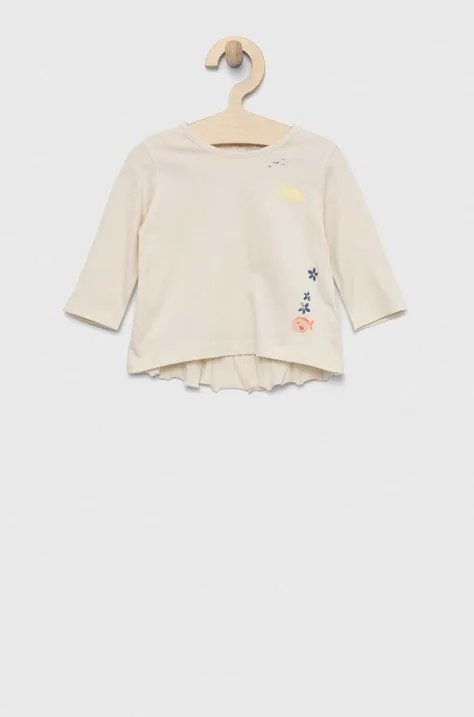 Detské bavlnené tričko s dlhým rukávom United Colors of Benetton béžová farba