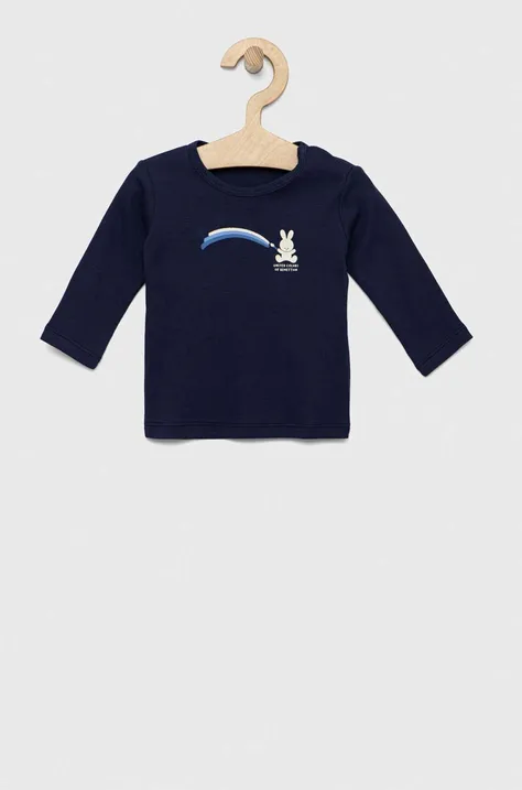Otroška bombažna majica z dolgimi rokavi United Colors of Benetton mornarsko modra barva