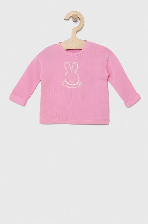 Бебешка памучна блуза с дълъг ръкав United Colors of Benetton в розово