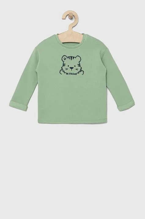 United Colors of Benetton longsleeve din bumbac pentru bebeluși culoarea verde