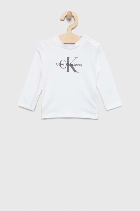 Calvin Klein Jeans longsleeve copii culoarea alb, cu imprimeu