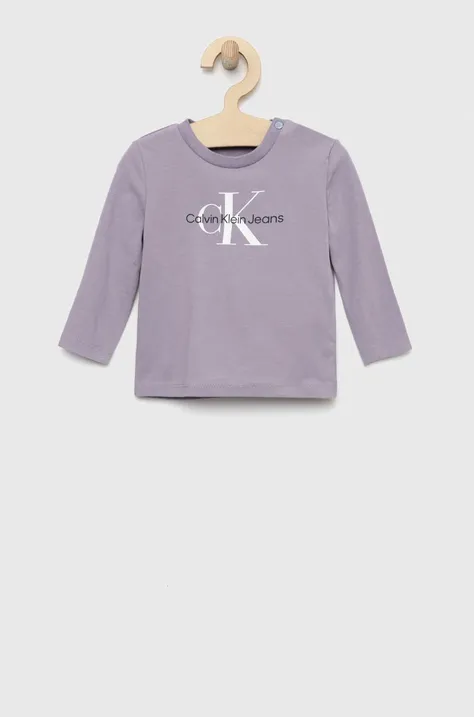 Otroški longsleeve Calvin Klein Jeans vijolična barva