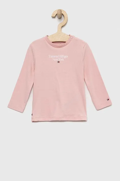 Tričko s dlhým rukávom pre bábätká Tommy Hilfiger ružová farba, s potlačou
