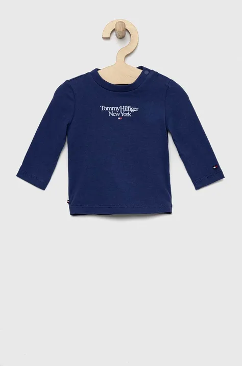 Majica z dolgimi rokavi za dojenčka Tommy Hilfiger mornarsko modra barva