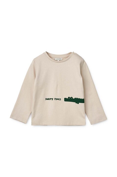 Liewood longsleeve din bumbac pentru copii culoarea bej, neted