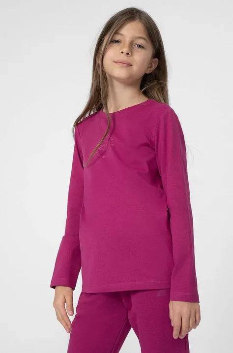 Detské tričko s dlhým rukávom 4F F056 ružová farba, jednofarebné