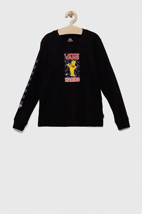 Detská bavlnená košeľa s dlhým rukávom Vans x Haribo čierna farba, s potlačou