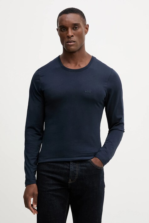 BOSS longsleeve bawełniany 3-pack kolor granatowy gładki 50492321