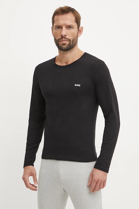 BOSS longsleeve din bumbac 3-pack culoarea negru, uni, 50492321