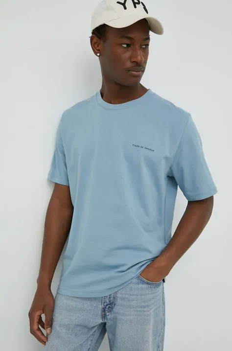 Tiger Of Sweden t-shirt bawełniany kolor niebieski z nadrukiem