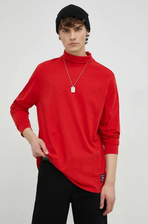 Pamučna majica dugih rukava Levi's boja: crvena, jednobojni model