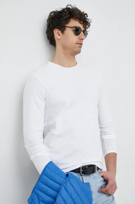 Памучна блуза с дълги ръкави United Colors of Benetton в бяло с изчистен дизайн