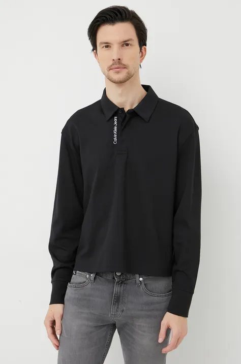 Βαμβακερή μπλούζα με μακριά μανίκια Calvin Klein Jeans χρώμα: μαύρο