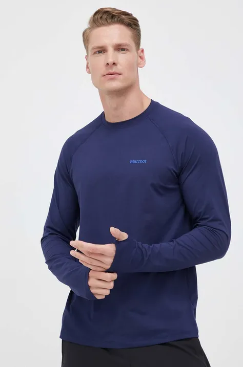 Športové tričko s dlhým rukávom Marmot Windridge tmavomodrá farba, jednofarebné