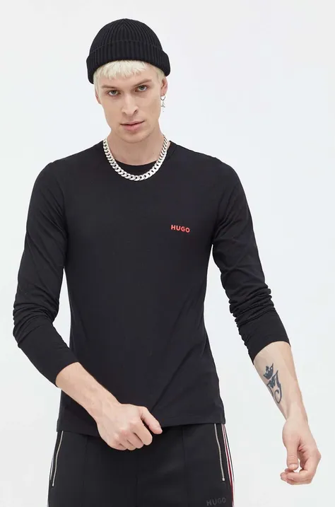 Bombažna majica z dolgimi rokavi HUGO 3-pack črna barva