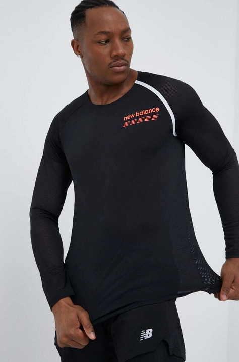 New Balance longsleeve pentru alergare Accelerate Pacer culoarea negru, cu imprimeu