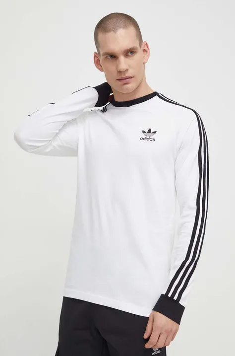 Bombažna majica z dolgimi rokavi adidas Originals bela barva