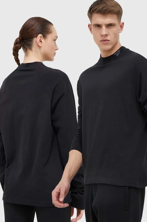 Bavlnené tričko s dlhým rukávom Reebok Classic čierna farba, jednofarebný