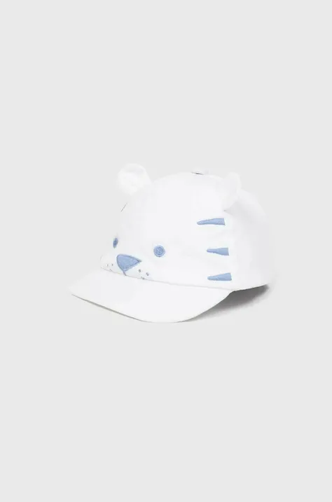 Детская хлопковая шапка Mayoral Newborn цвет белый с аппликацией