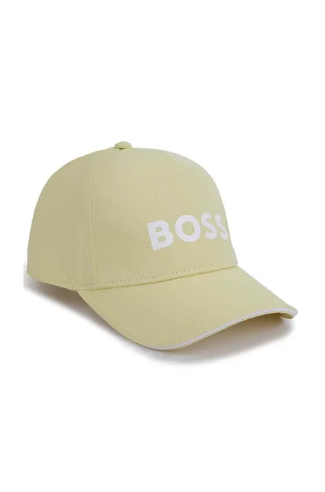 Детская хлопковая шапка BOSS цвет жёлтый с аппликацией