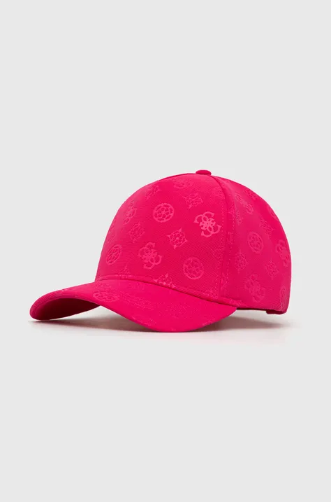 Guess czapka z daszkiem kolor różowy gładka
