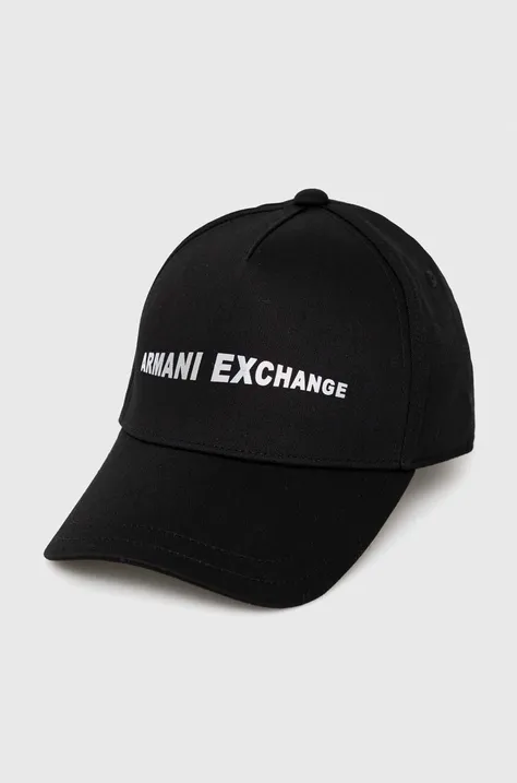 Бавовняна бейсболка Armani Exchange колір чорний з принтом