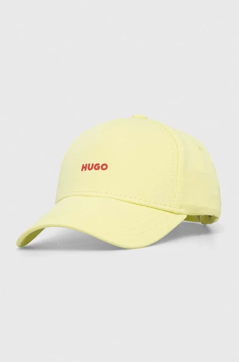 Pamučna kapa sa šiltom HUGO boja: žuta, s tiskom