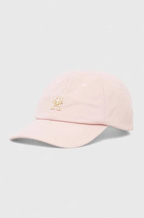 Памучна шапка с козирка Tommy Hilfiger в розово с апликация