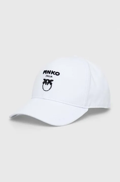 Pinko czapka z daszkiem bawełniana kolor biały z aplikacją